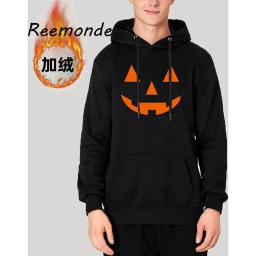 New Winter Thick Jacket Hoodie Coat Clothes For Men Male Print Pumpkin Lantern Hoodies Warm Black Tops Plus Size
