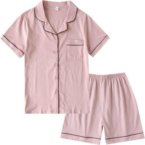 Summer 2021 New Cotton Couple Pajamas Suit Female Short-sleeved Shorts Mens Pajamas Thin Home Service Suit Pyjamas Women Blue