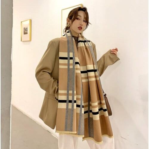 Spring and Autumn New Style Cashmere Tassel Thick Scarf Women Air Conditioning Shawl Korean Striped Thick Warm Scarf