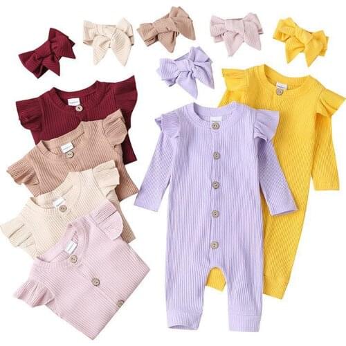 Spring new girls' casual long-sleeved romper for four seasons outing clothes for infants and toddlers solid color one-piece