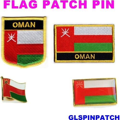 Oman FLAG Patch Rectangle Lapel Pin iron-on embroidered applique Hook Loop Badge