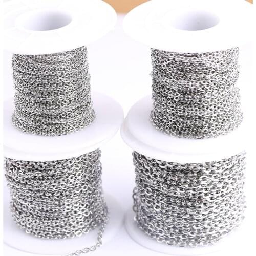 Onwear 10meters/roll 1.5x2mm 2x2.5mm 2.5x3mm 3x4mm stainless steel link metal necklace chains for jewelry making