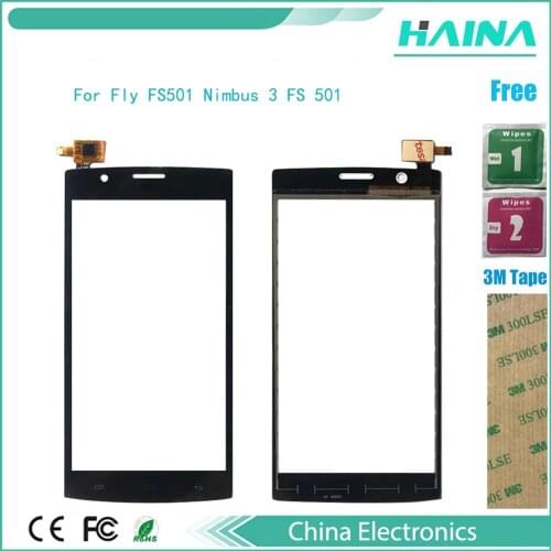 Tape mobile phone Touchscreen Panel For Fly FS501 Nimbus 3 FS 501 Touch Screen Digitizer Front Glass Sensor With Tracking Number