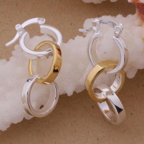 Silver plated earrings,silver fashion jewelry earrings Two color double loop /bisajzza cvealmla AE215
