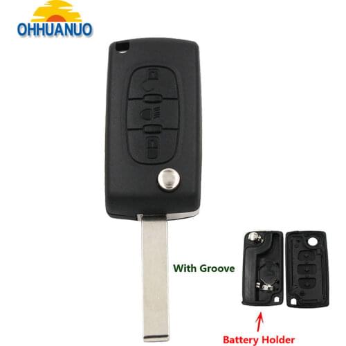 3 Buttons Remote Key Shell (Blade with Groove) For Citroen C4 C5 C6 (with Battery Holder & Lights key)