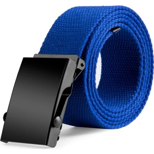 Men Canvas Fabric Military Waistband with Metal Roller Buckle Outdoor Sports Solid Color Webbing Belt Ultra Nylon Knit Strap