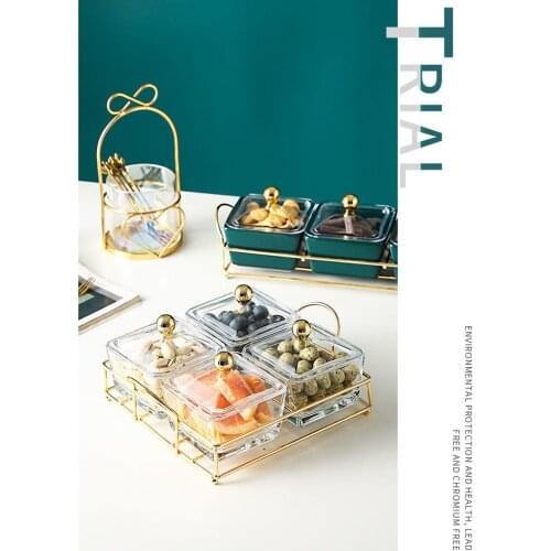 Nordic Light Luxury Glass Ceramic Fruit Tray Separate Living Room Household Snacks Dried Fruit Tray with Lid High Value Snack Tr