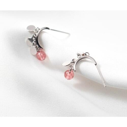 Pink Strawberry Quartz Crystal Smooth Rounds Earrings 925 Sterling Silver Charm Hypoallergenic Jewelry