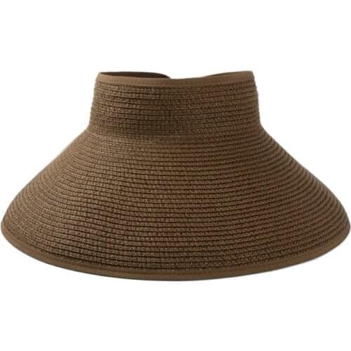 Sun Visors Large Brim Straw Hats Foldable Packable Roll Up Straw Visor Sun Cap Floppy Cap Deep Style Adjustable Size