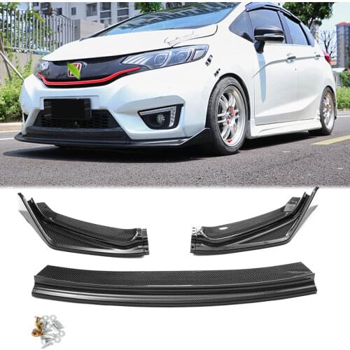 Black Carbon Fiber Look Front Lip Bumper Splitter Body Kit Spoiler Guard For Honda Fit Jazz 2014 2015 2016 2017 Car Styling