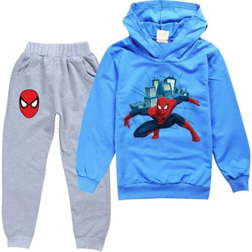 Disney Spiderman 3D Print Set Hoodie Pant Tracksuit Sportswear Hooded Track Suits Boys Girls Sweatsuit Tracksuit