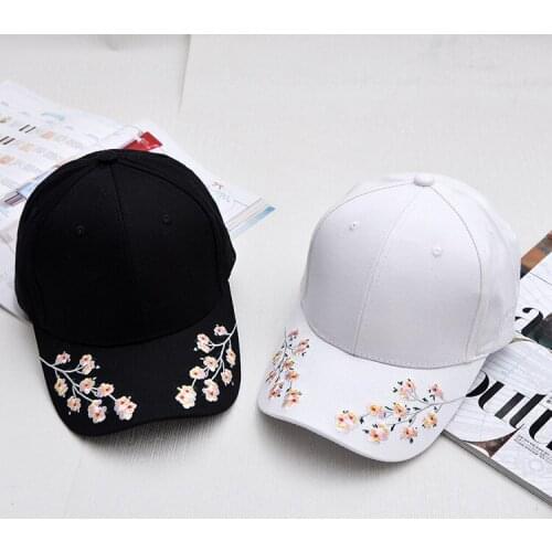 Korean Women Plum Blossom Flower Embroidery Cotton Baseball Cap Snapback Caps Hip Hop Hats Casquette Girls Flowers Baseball Cap