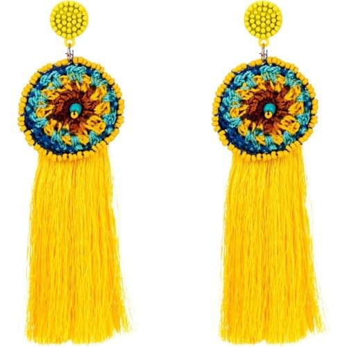 New Bohemian Red Yellow Long Tassel Earrings 2018 Handmade Beads Fringed Statement Drop Dangle Earrings For Women Jewelry