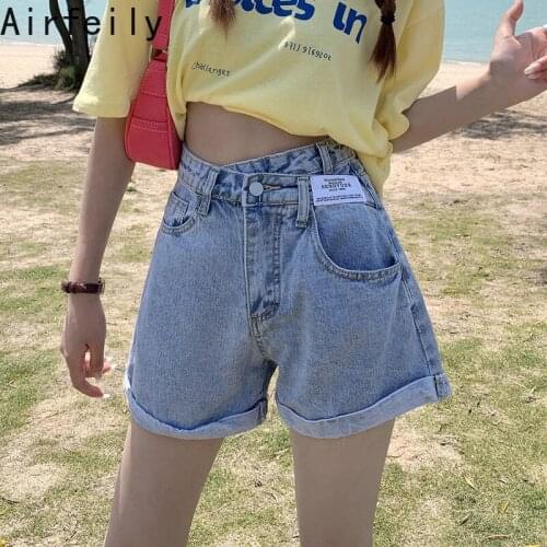 2021Women Summer Jeans Irregular Shorts Flared Casual New Korean Female Slim Commute High Waist Jeans Solid Black Blue Shorts