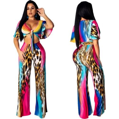 Womens Summer European and American Style Medium Waist Hot Sexy Fashion Digital Printing Two-piece Suits