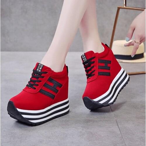 2021 New Autumn Women Platform Sneakers Trainers White Shoes 12CM High Heels Wedges Outdoor Shoes Breathable Wedge Casual Shoes