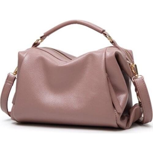 Womens bags 2020 summer new Korean fashion simple womens bags soft face lychee pattern Boston bag shoulder messenger bag