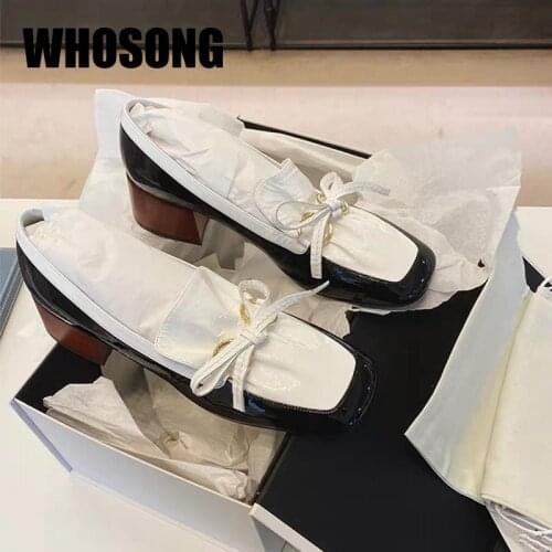 Women Pumps Bow Shoes Girls Brand High Heels Woman Square Toe Stiletto Loafers Ladies Shoes Female Fashion Black Shoes 2020 New