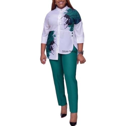 2020 Summer Fashion African Women Two Pieces Sets Top and Pant African Print Suit American Clothing African Clothing