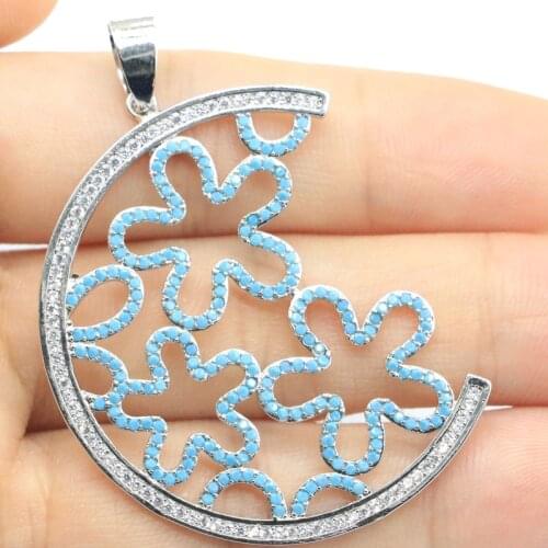 55x25mm Elegant Swan Shape Silver Pendant for Women Created Paris Blue Topaz Fire Rainbow Topaz Jewelry Hot Selling
