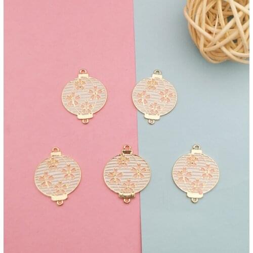 10pcs Cherry Blossom Lantern Enamel Charms Connector Metal Good Chiness Style Earring Pendants Finding For DIY Jewelry Accessory