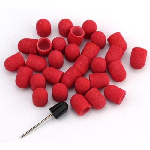 20Pcs Red Plastic Sanding Caps 10*15mm Rubber Nail Files Electric Manicure Drill Machine Accessories Nail Art Tools