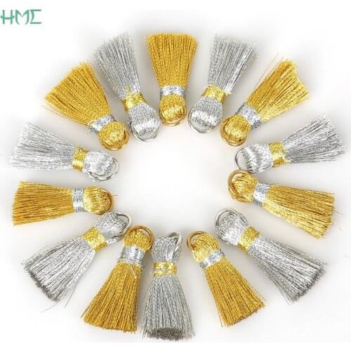 20pcs Gold/Silver Color 20mm Mini Silk Tassel Charms with Jump Ring Pendant Tassels for DIY Handmade Earrings Jewelry Making