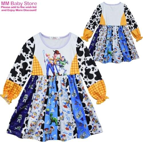2021 Autumn New Cartoon Childrens Clothing Girls Dresses Flying Sleeve Milk Silk Princess Dress Girl Nightdress Clothing