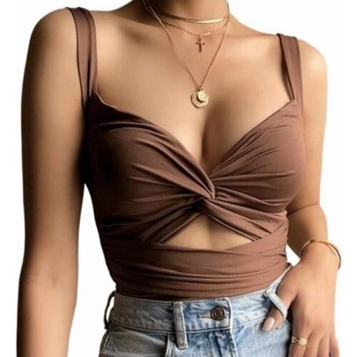 2021 Sexy Womens Tank Top Crisscross Cut Out Vest Wrap Crop Top Solid Cami Tank Tops Summer Tops for Bar&Party