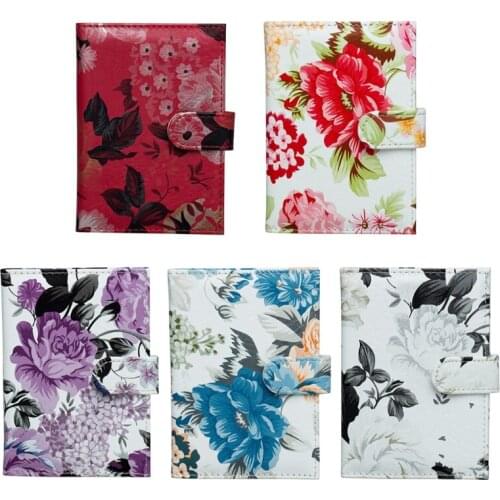 68UE Multi Color Peony Flower Print Passport Cover Wallet Leather Passport Card Holder with Card Slots Rfid Blocking Travel
