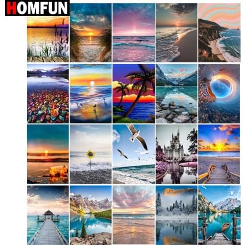 HOMFUN Square Round Drill 5D Diamond Painting Environmental Crafts Full Diamond Embroidery "Dusk sea landscape bridge"Home decor