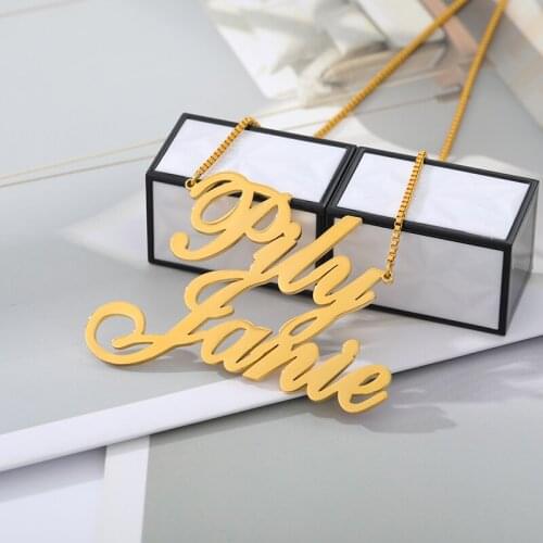 V Attract Custom Two Names Necklace Personalized Jewelry Stainless Steel Choker Friendship Gift Fashion Double Name Couple Kolye