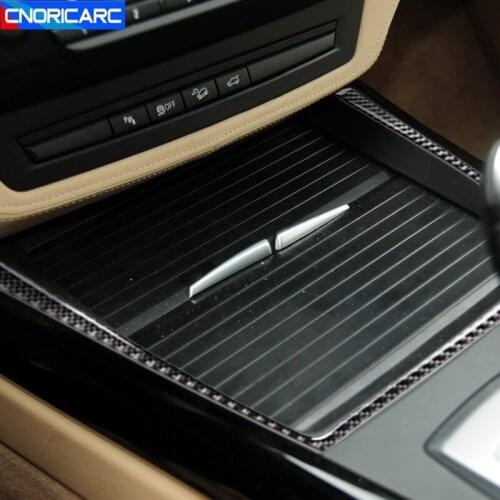 Carbon Fiber Water Cup Holder Storage Box Frame Decoration Cover Sticker Trim For BMW E70 X5 2008-2013 Car Interior Accessories