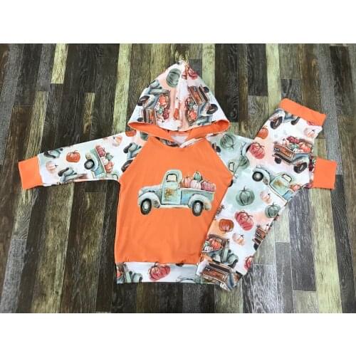 Childrens fall Boutique Thanksgiving clothing Truck pumpkin patterned hoodie set