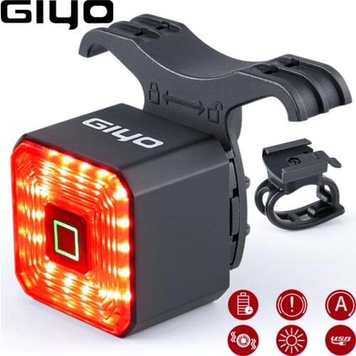 Giyo Smart Bicycle Rear Light Auto On/Off Stop Signal Brake Road Bike LED Taillight USB Charge MTB Cycling Safety Flash Lamp