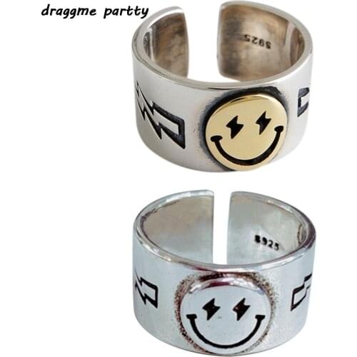 Hot Sale Happy Smile Face Ring Big Vintage Gothic Women Jewelry Rings Valentines Day Gift