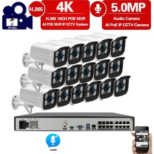H.265 16CH 4K 8MP POE NVR Kit CCTV Camera System 5MP Outdoor Waterproof Audio Security IP Camera Video Surveillance Set XMEYE