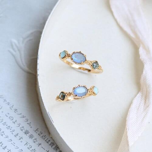 LAMOON 925 Silver Vintage Mysterious Lake Bijou Ring For Women Moonstone Synthetic Sapphire 14K Gold Plated Fine Jewelry LMRI148