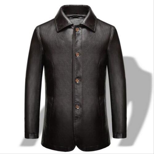 M-4xl Autumn And Winter New Long Middle-aged Men Leather Pu Leather Jacket Casual Jacket Plus Size Clothing