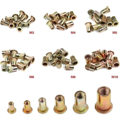 M3 M4 M5 M6 M8 M10 Flat Head Rivet Nuts Set Nuts Insert Cap Reveting Zinc Plated Carbon Steel Threaded Rivet Nut Rivet Tool