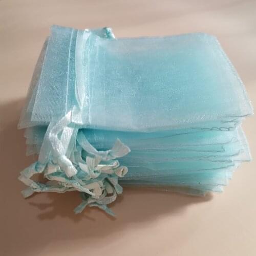 Wholesale 100 Pcs/lot Blue Drawstring Jewelry Gift Bags small Organza Pouches Christmas Wedding Candy Coffee Jewelry Package Bag