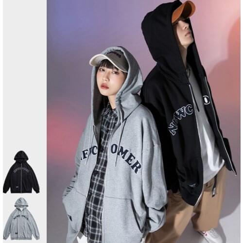 Casual Zipper Coat Fashion Hoodie Man Letter Embroidery Youth Streetwear Sweatshirt Harajuku Top Oversized Clothing High-Quality