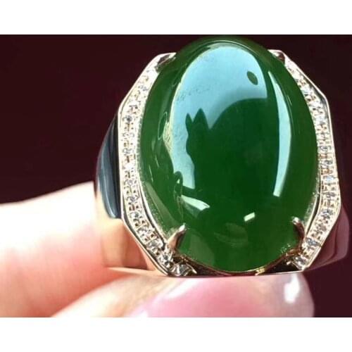 Natural and Real Hetian Jade Man Ring 925 sterling silver Wholesales Fine jewelry 12*16mm gem