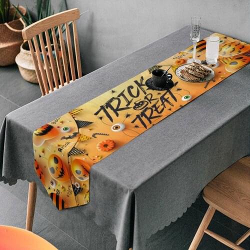Trick or Treat Table Runners Halloween Pattern Table Cloth Runner Coffee Mat for Halloween Party Home Decor