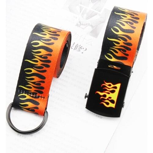Fashion New Hip-Hop Style Womens Belt Trend Mens Womens Canvas Waistbelt Personality Casual Flame Printing Unisex Youth Belts