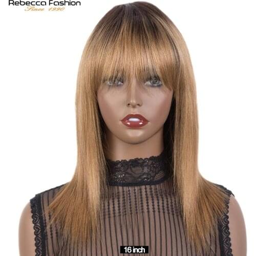 Blonde Straight Wig With Bangs Brazilian Remy Ombre Blonde Straight Human Hair Wigs Pre Plucked For Women Rebecca Straight Wig