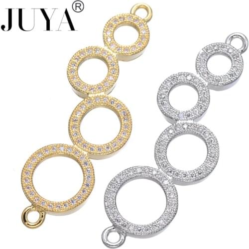 Jewelry making supplies wholesale copper zircon round circle charms connectors for handmade diy jewellery accessories components