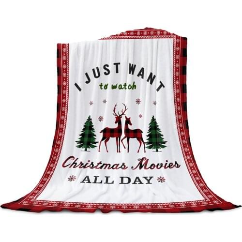 Christmas Blanket Elk Plaid Throw Blanket for Sofa Christmas Decoration Bedspread Portable Microfiber Flannel Blanket