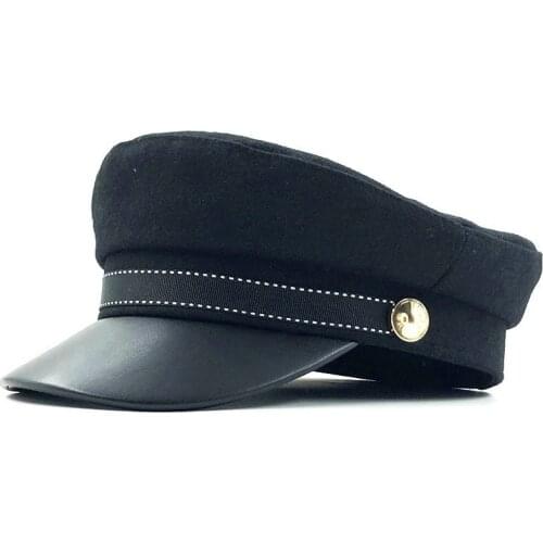 Wool Autumn Octagonal Hats For Women Flat Military Baseball Cap Ladies Solid Caps Women Casual Berets Hat Gorra Militar