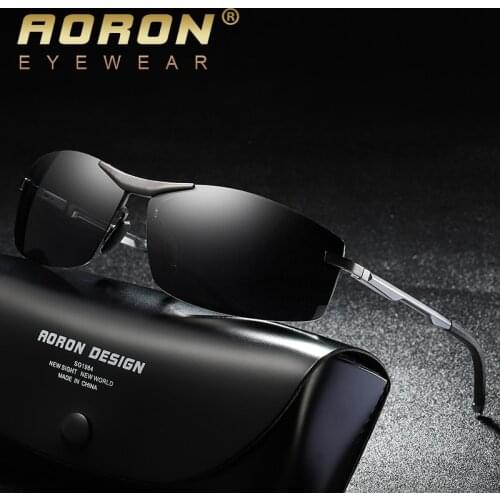 Aoron New Mens Polarized Sunglasses Driving Rectangle Sun Glasses Aluminum Frame Suglasses Men UV400 Anti-Reflective